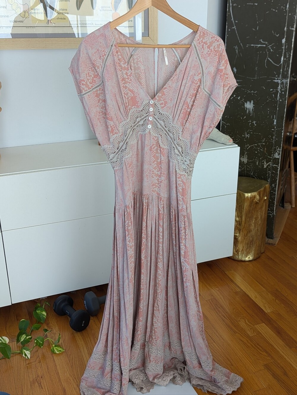 Boho Maxi Dress in Blush Pink with Lace Trim 2 - Picture 2 of 13